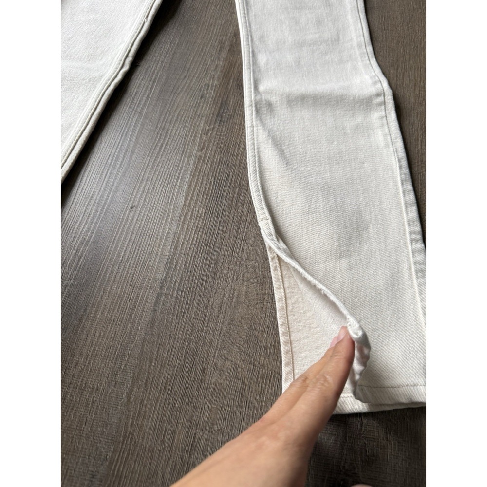 Zara Jeans Womens 4 Ecru High Rise Slim Straight Side Slit Minimalist Neutral - Picture 7 of 9